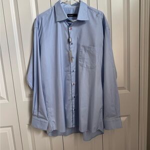 St. Croix Men's Light Blue Long-Sleeve Dress Shirt with Multicolored Buttons 2XL
